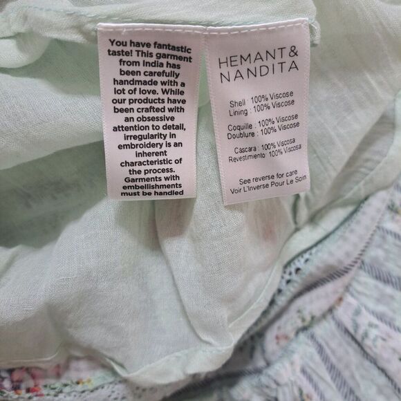 Hemant & Nandita Tiered Lace Mint Floral Boho Cottage Core Midi Dress Sz Small - Picture 9 of 10